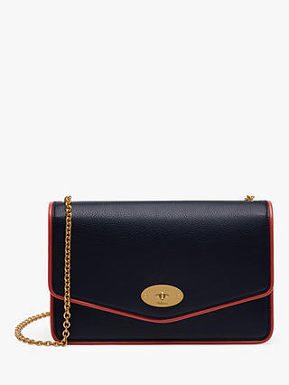 Mulberry Darley Classic Grain Leather with Piping Cross Body Bag, Midnight/Coral Rose