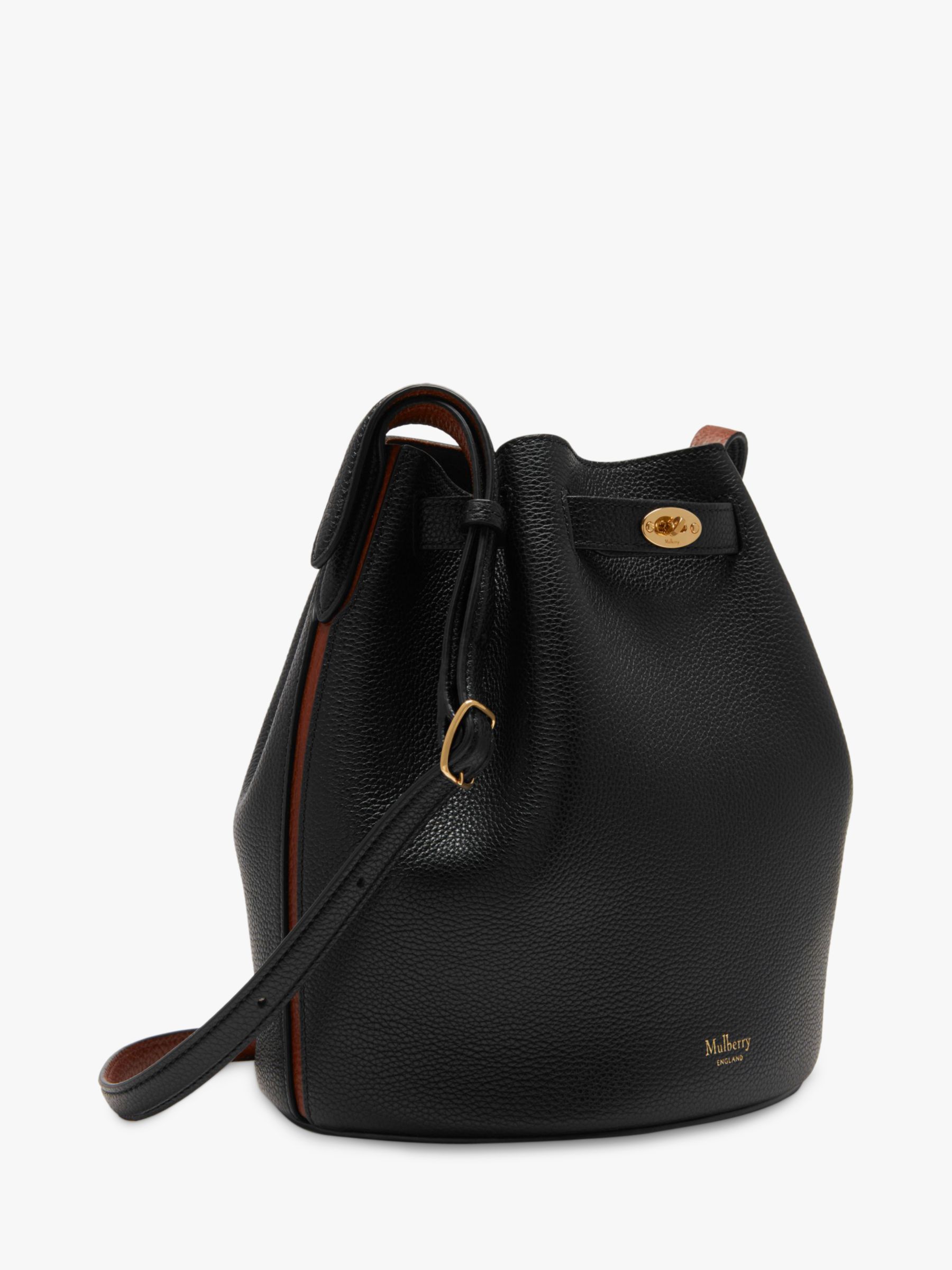 Mulberry Abbey Small Classic Grain Leather Bucket Bag, Black