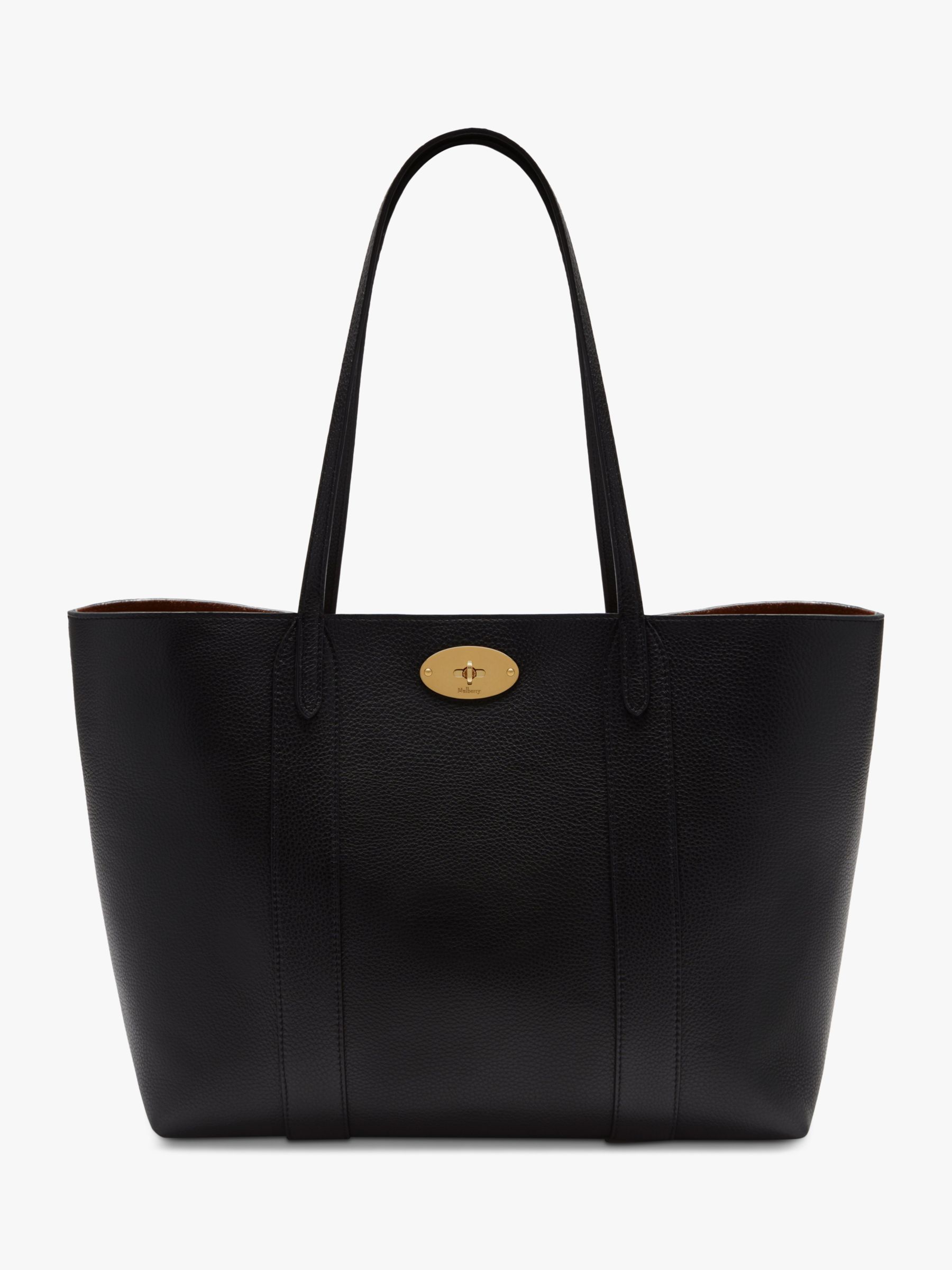 Mulberry Bayswater Small Classic Grain Leather Tote Bag, Black at John ...