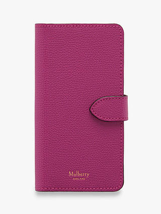 Mulberry Cross Grain Leather iPhone Flip Case, Deep Pink