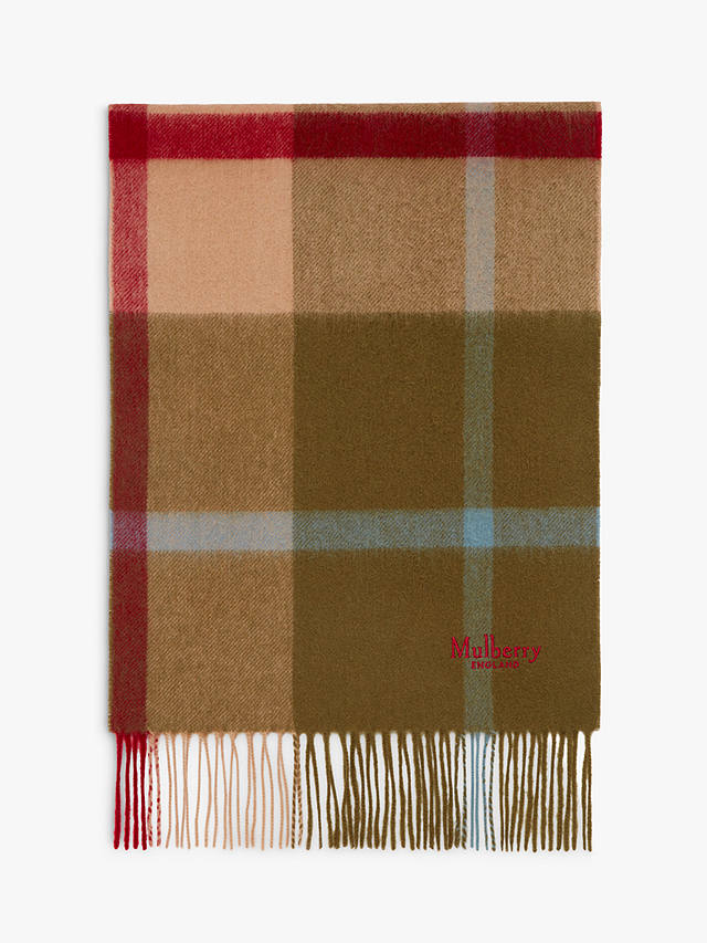 Mulberry Small Check Lambswool Scarf, Moss