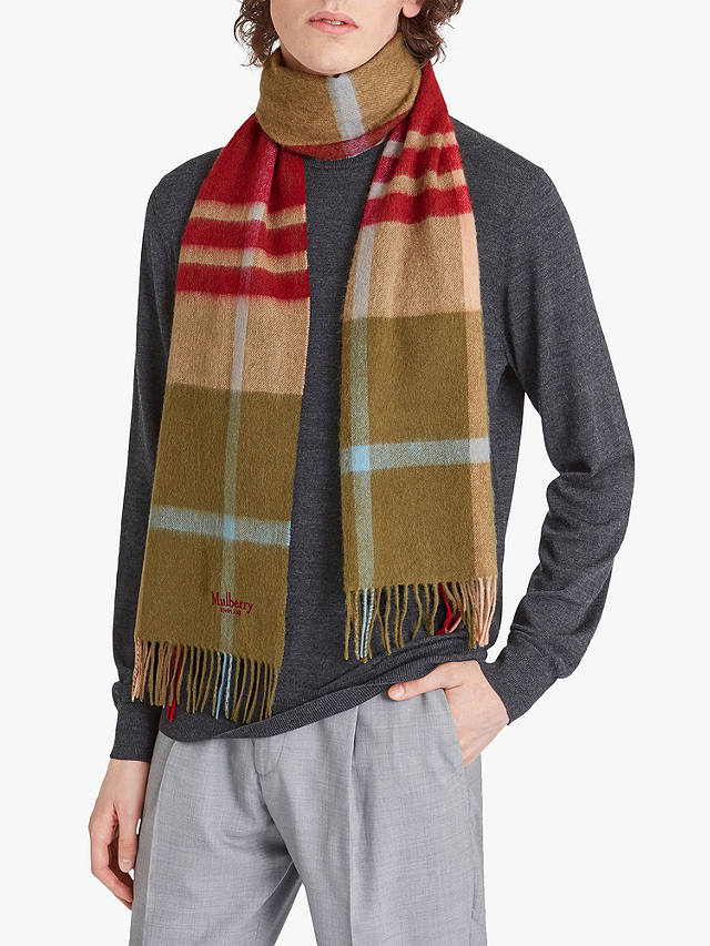 Mulberry Small Check Lambswool Scarf, Moss