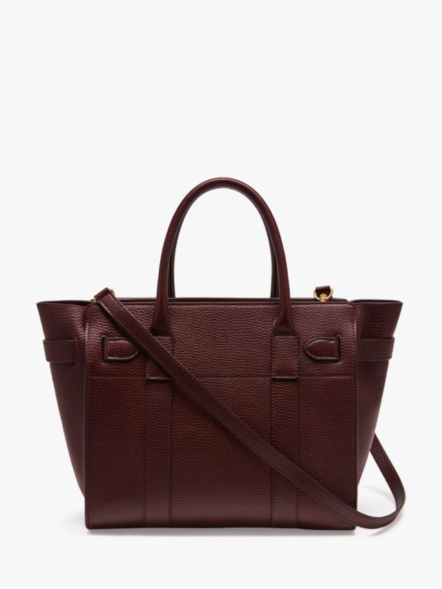 Mulberry Small Bayswater Zipped Grain Veg Tanned Leather Tote Bag, Oxblood