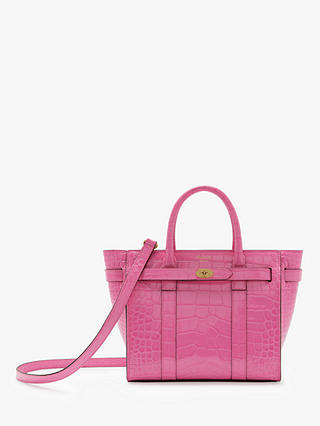 Mulberry Mini Bayswater Zipped Croc Embossed Leather Handbag,  Raspberry Pink