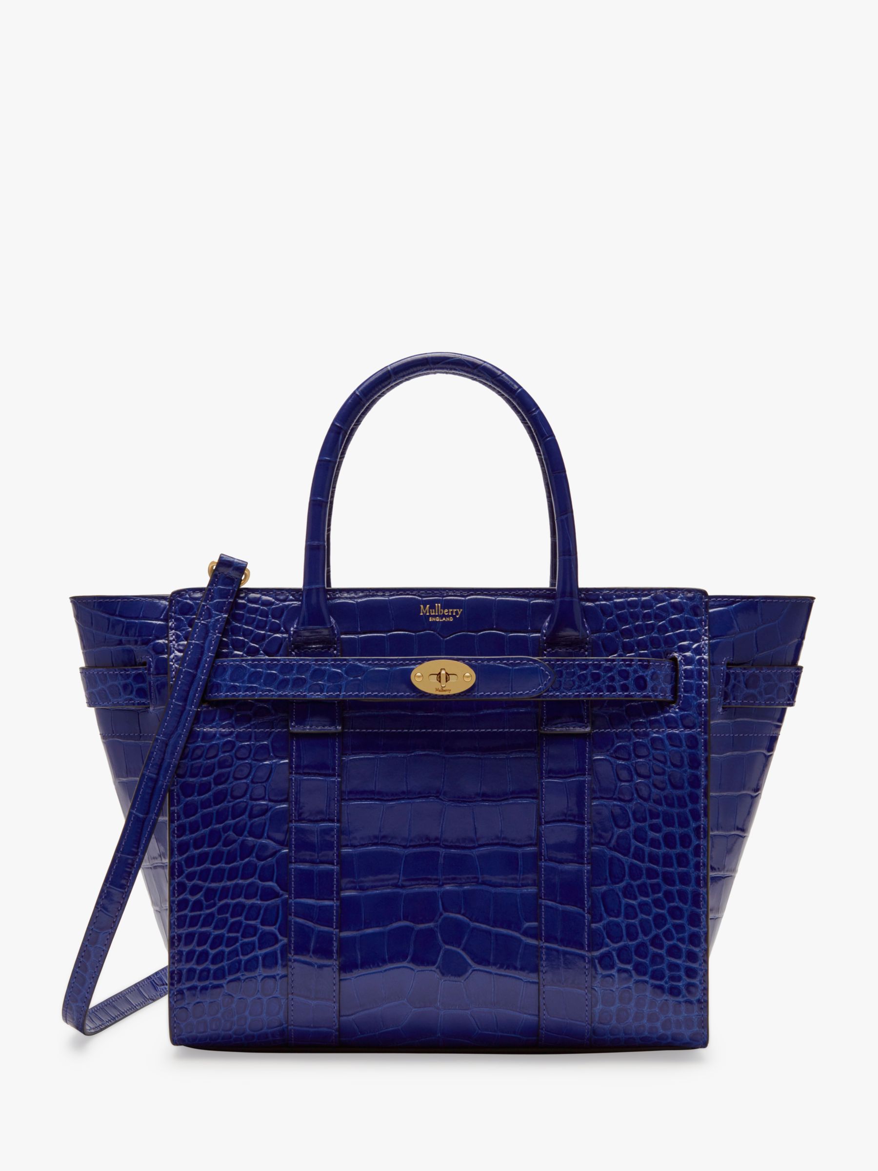 Mulberry Small Bayswater Zipped Croc Embossed Leather Bag
