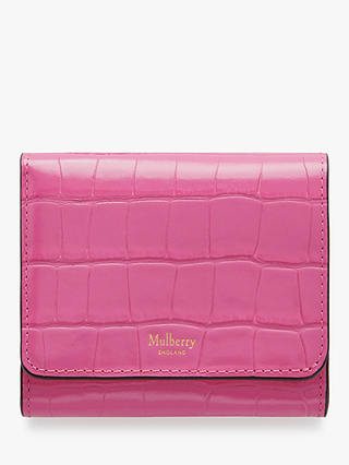 Mulberry Small Continental Croc Embossed Leather French Purse, Raspberry Pink