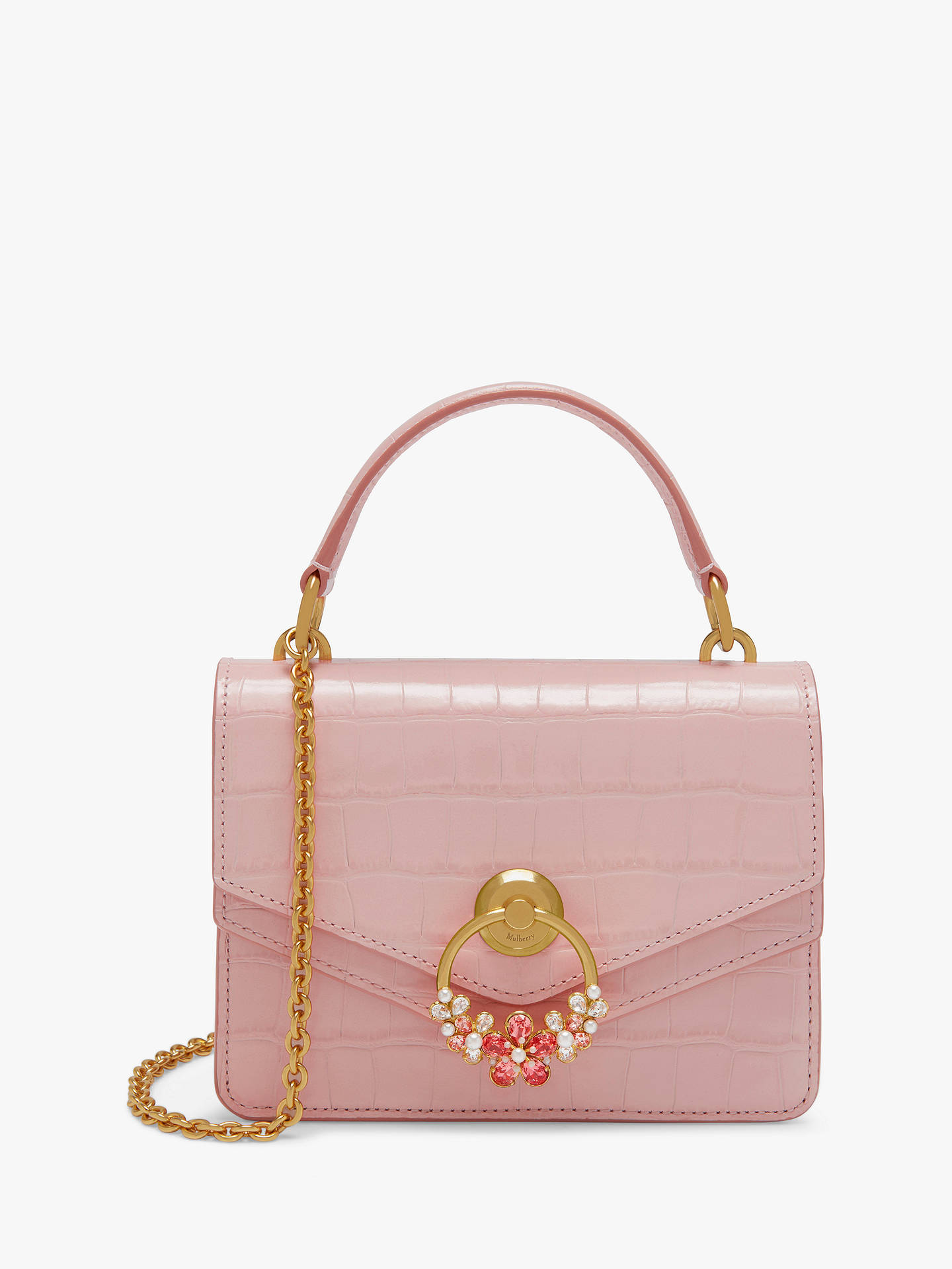 Mulberry Small Harlow Jewelled Croc Embossed Leather Cross Body Bag, Light Pink at John Lewis ...