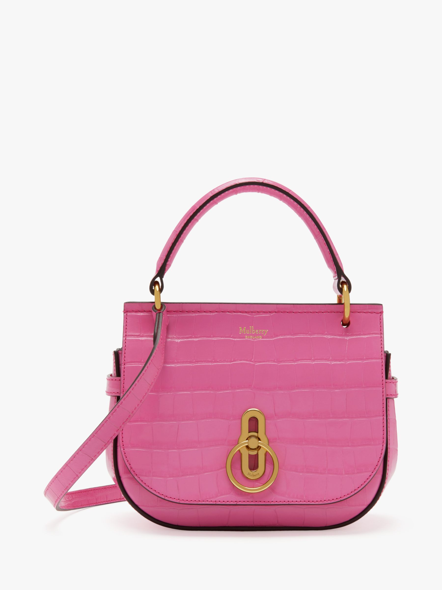 Mulberry Small Amberley Croc Embossed Leather Satchel, Raspberry Pink