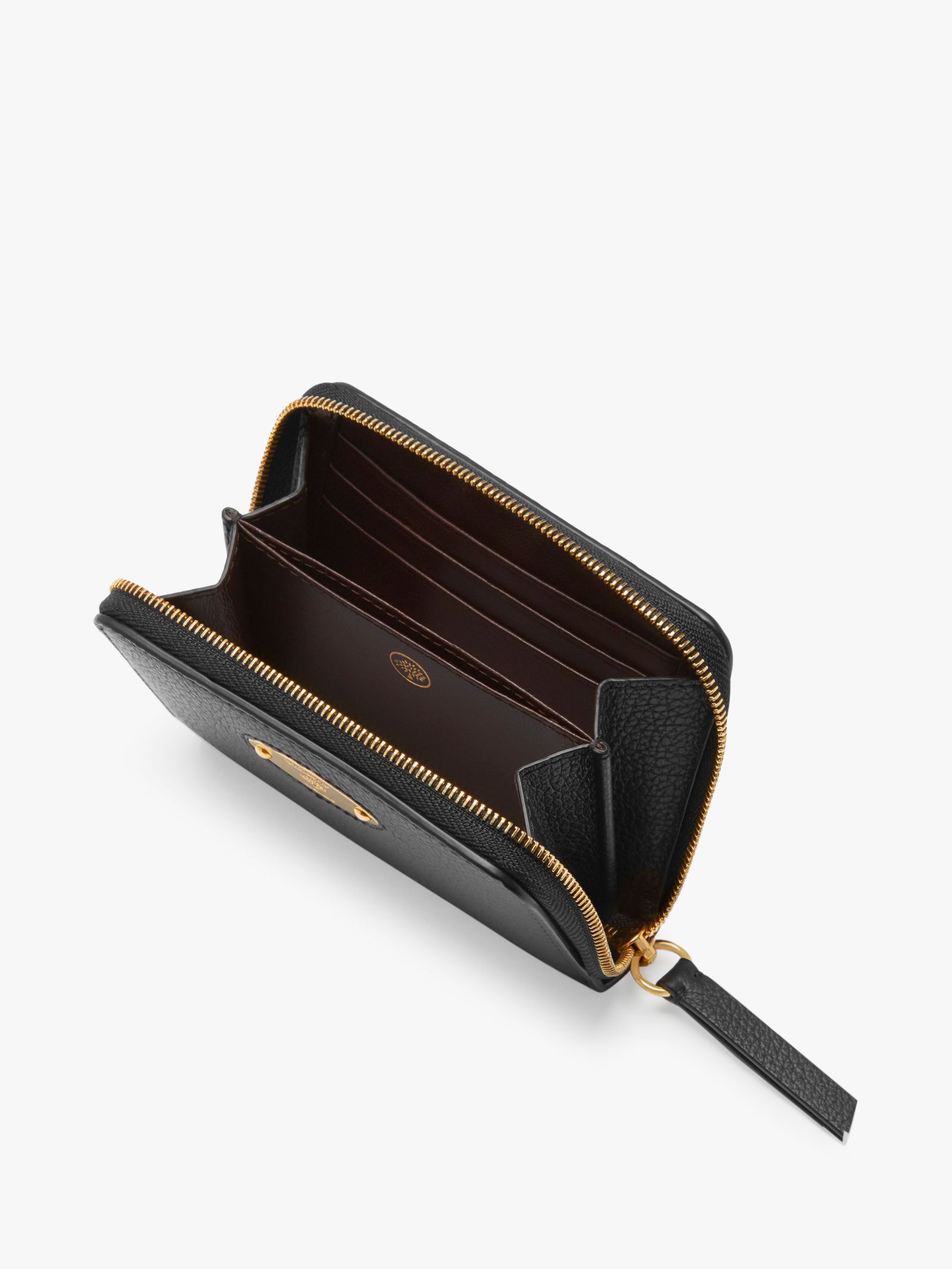 Mulberry Plaque Classic Grain Leather Small Zip Around Purse, Black