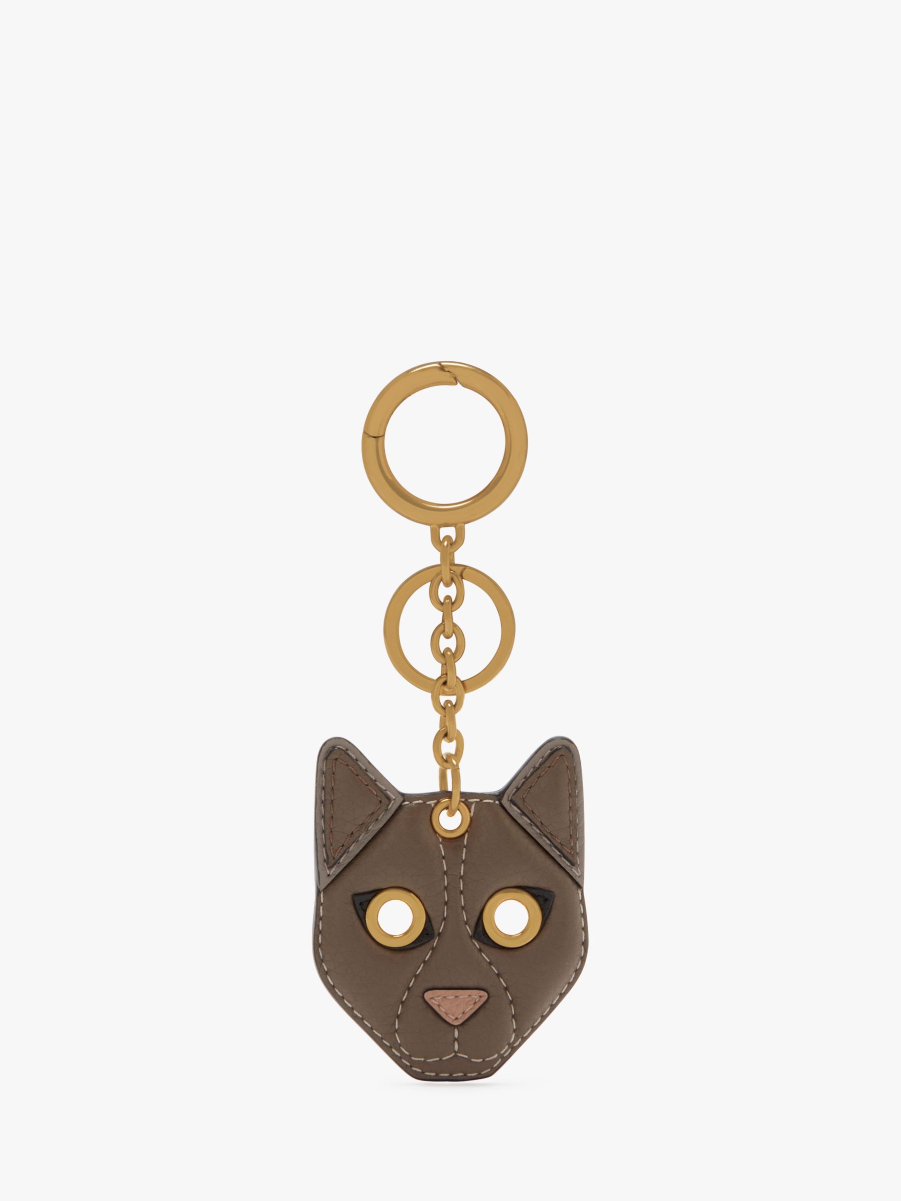 Mulberry Small Classic Grain Leather Cat Keyring, Taupe
