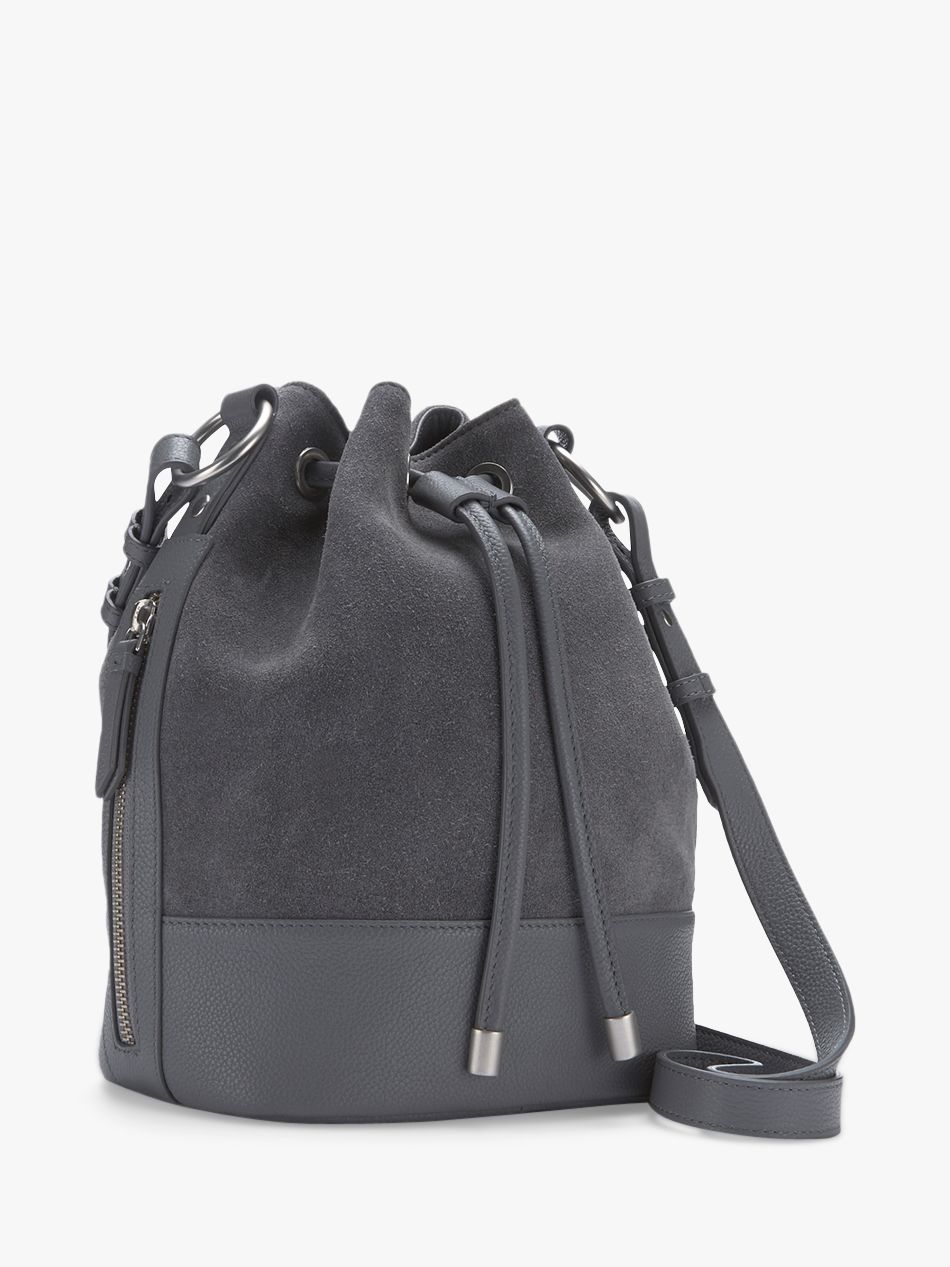 grey suede bucket bag