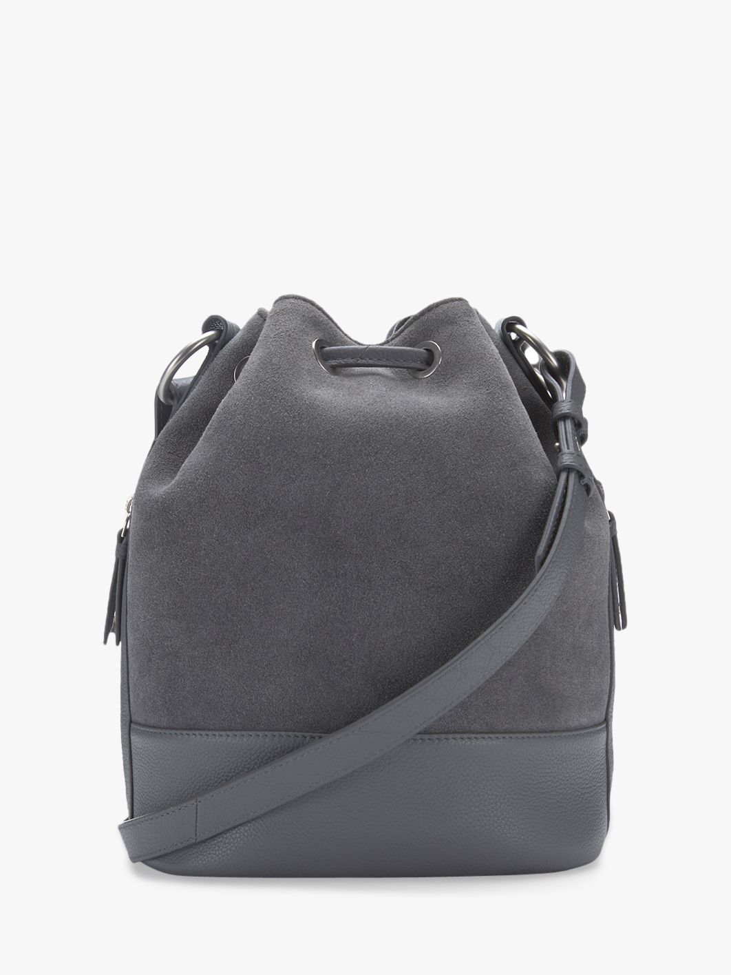 grey suede bucket bag