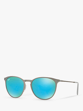 Ray-Ban RB3539 Unisex Erika Oval Sunglasses, Gunmetal/Mirror Blue