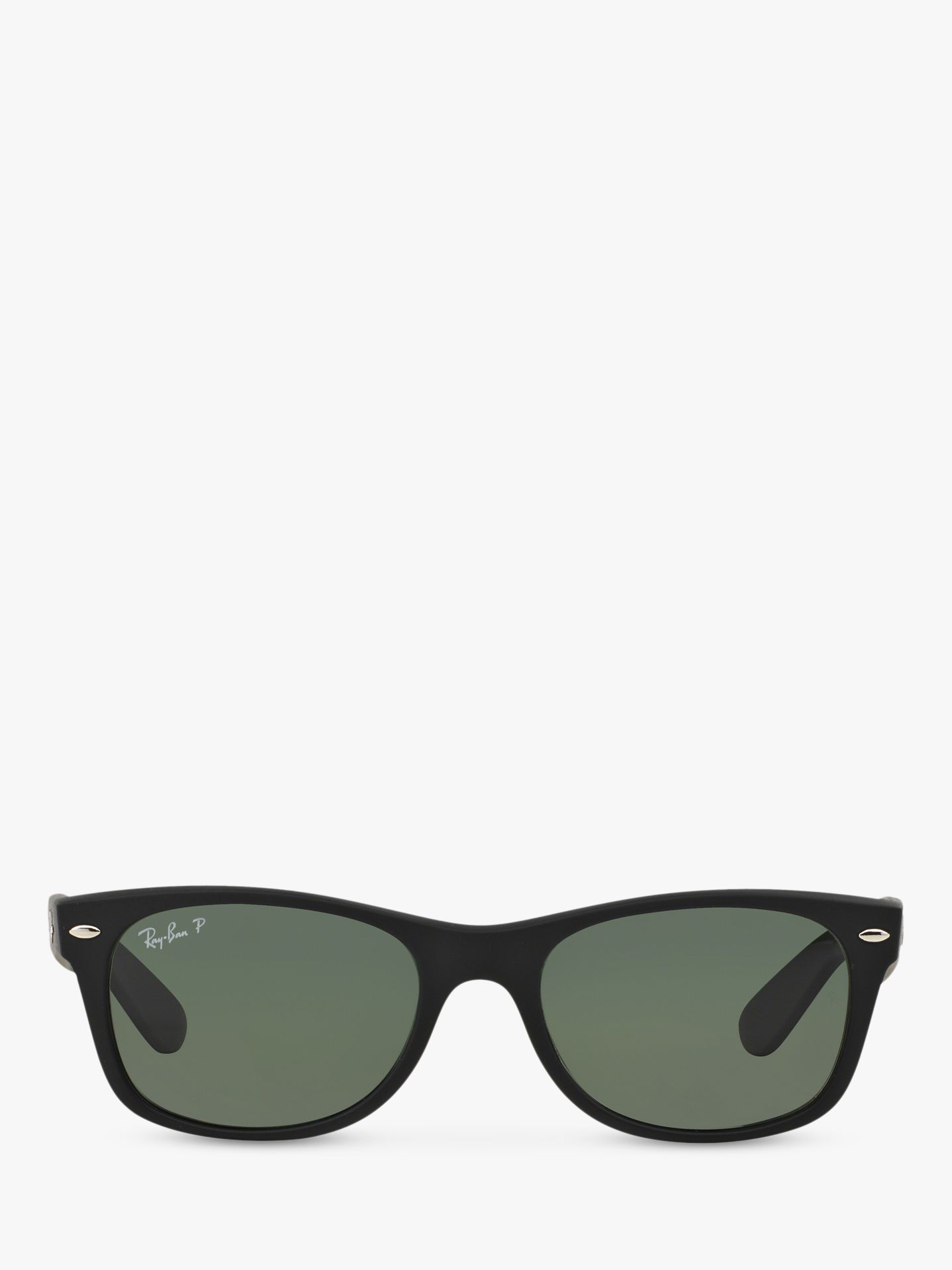 Ray-Ban RB2132 Men's New Wayfarer Polarised Sunglasses, Rubber Black/Green