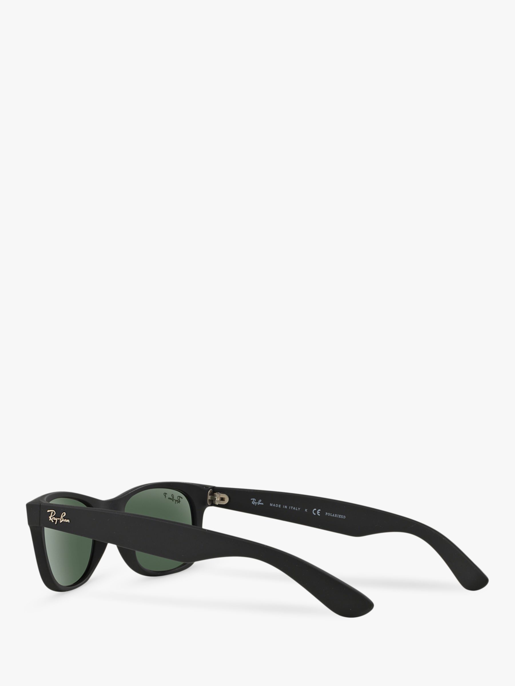 Ray-Ban RB2132 Men's New Wayfarer Polarised Sunglasses, Rubber Black/Green