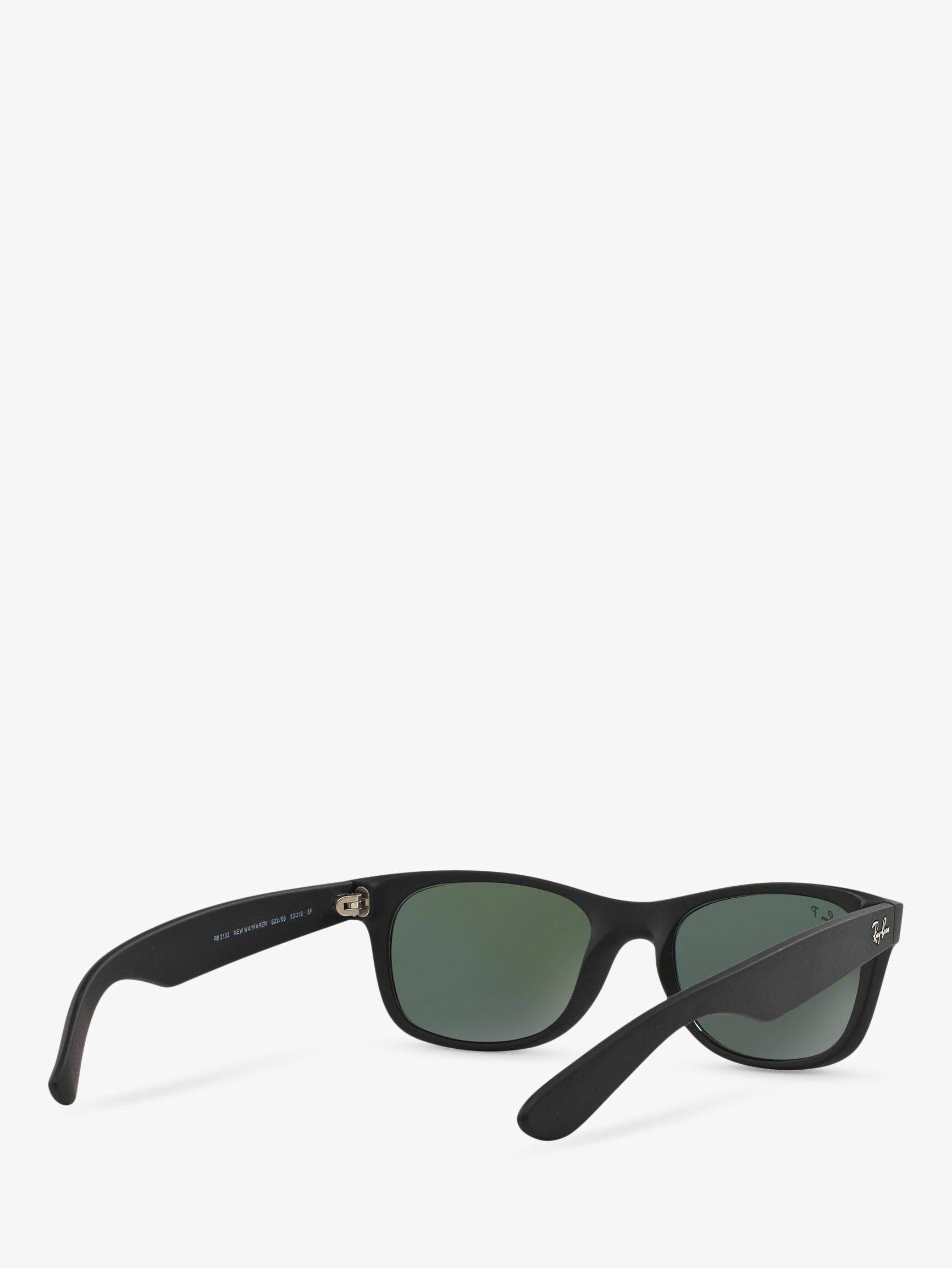 Ray-Ban RB2132 Men's New Wayfarer Polarised Sunglasses, Rubber Black/Green