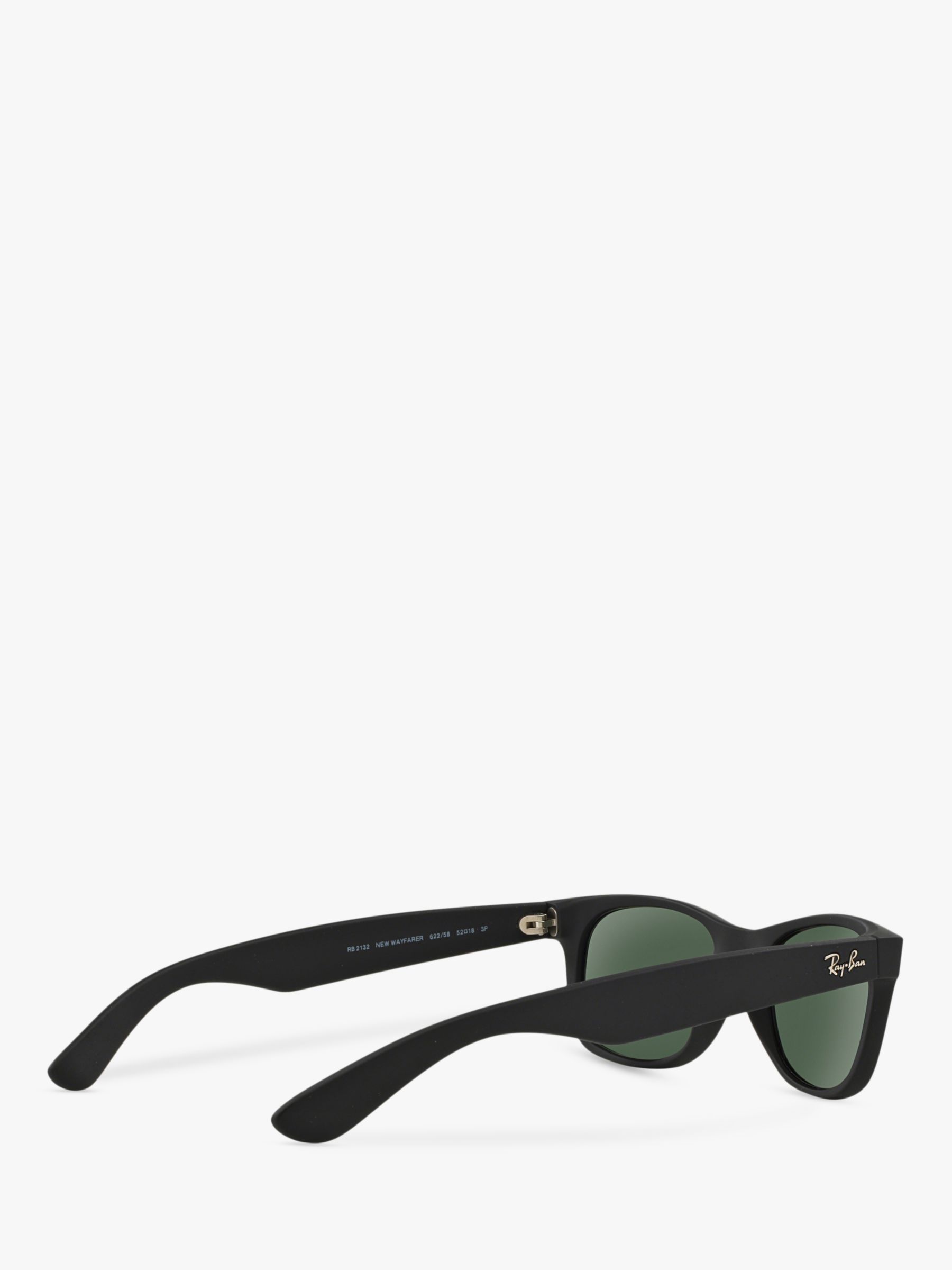 Ray-Ban RB2132 Men's New Wayfarer Polarised Sunglasses, Rubber Black/Green