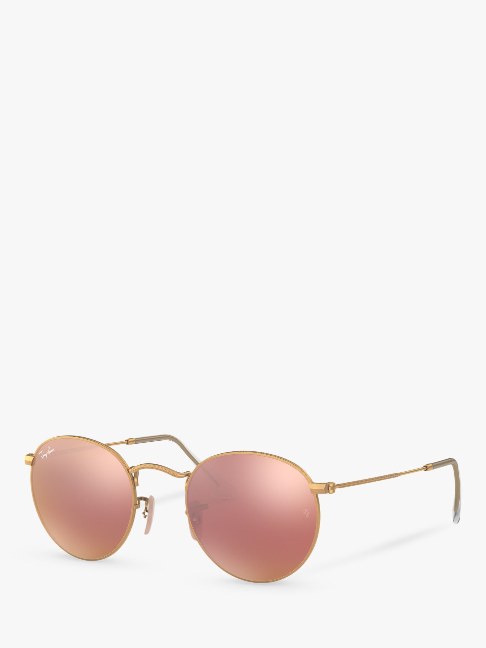 Ray-Ban RB3447 Men's Round Flash Sunglasses, Gold/Mirror Pink at John Lewis  & Partners