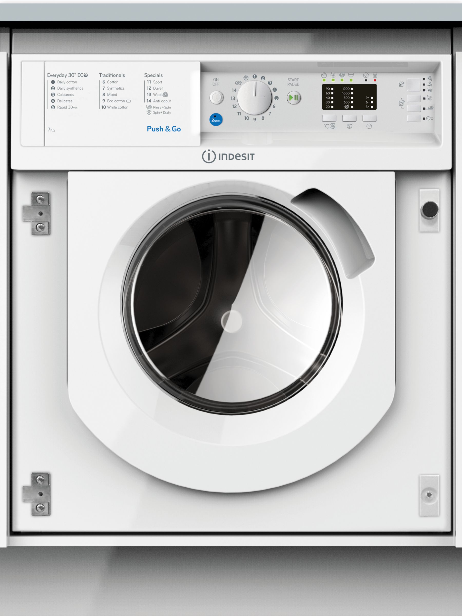Indesit BIWMIL71252UK Built-In Slim Depth Washing Machine, 7kg Load, A++ Energy Rating, White