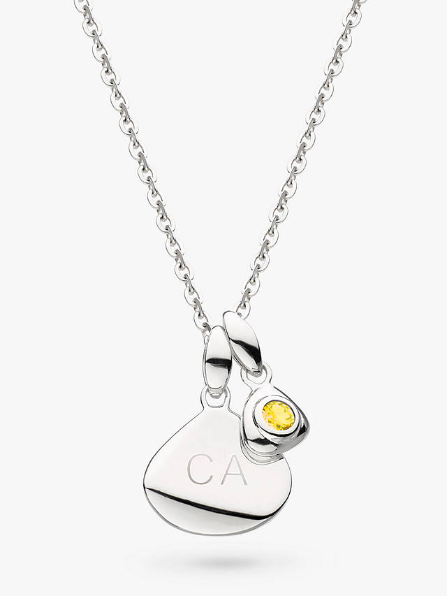 Kit Heath Personalised Sterling Silver Pebble and Tag Birthstone Pendant Necklace, Citrine/November