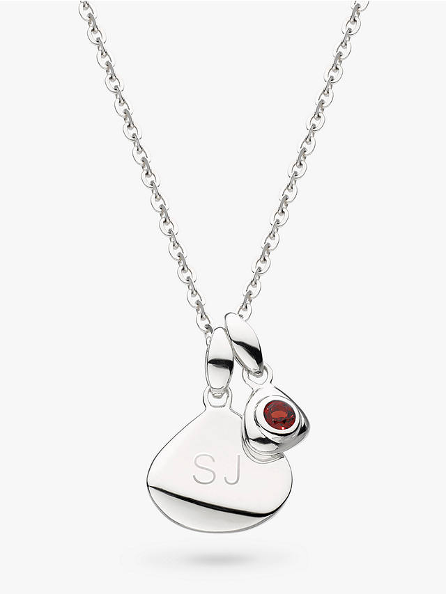 Kit Heath Personalised Sterling Silver Pebble and Tag Birthstone Pendant Necklace, Garnet/January