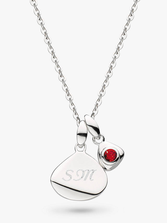 Kit Heath Personalised Sterling Silver Pebble and Tag Birthstone Pendant Necklace, Ruby/July
