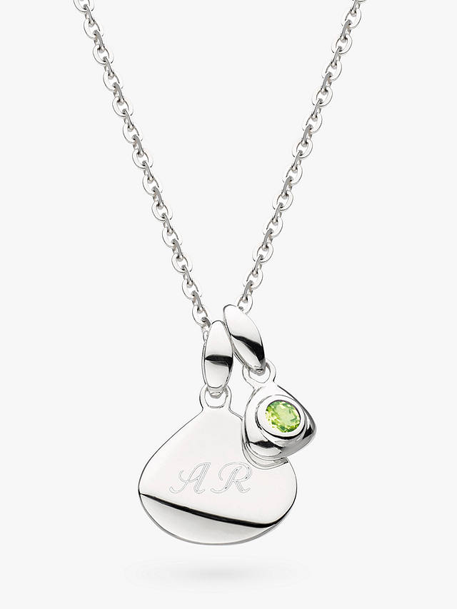 Kit Heath Personalised Sterling Silver Pebble and Tag Birthstone Pendant Necklace, Peridot/August