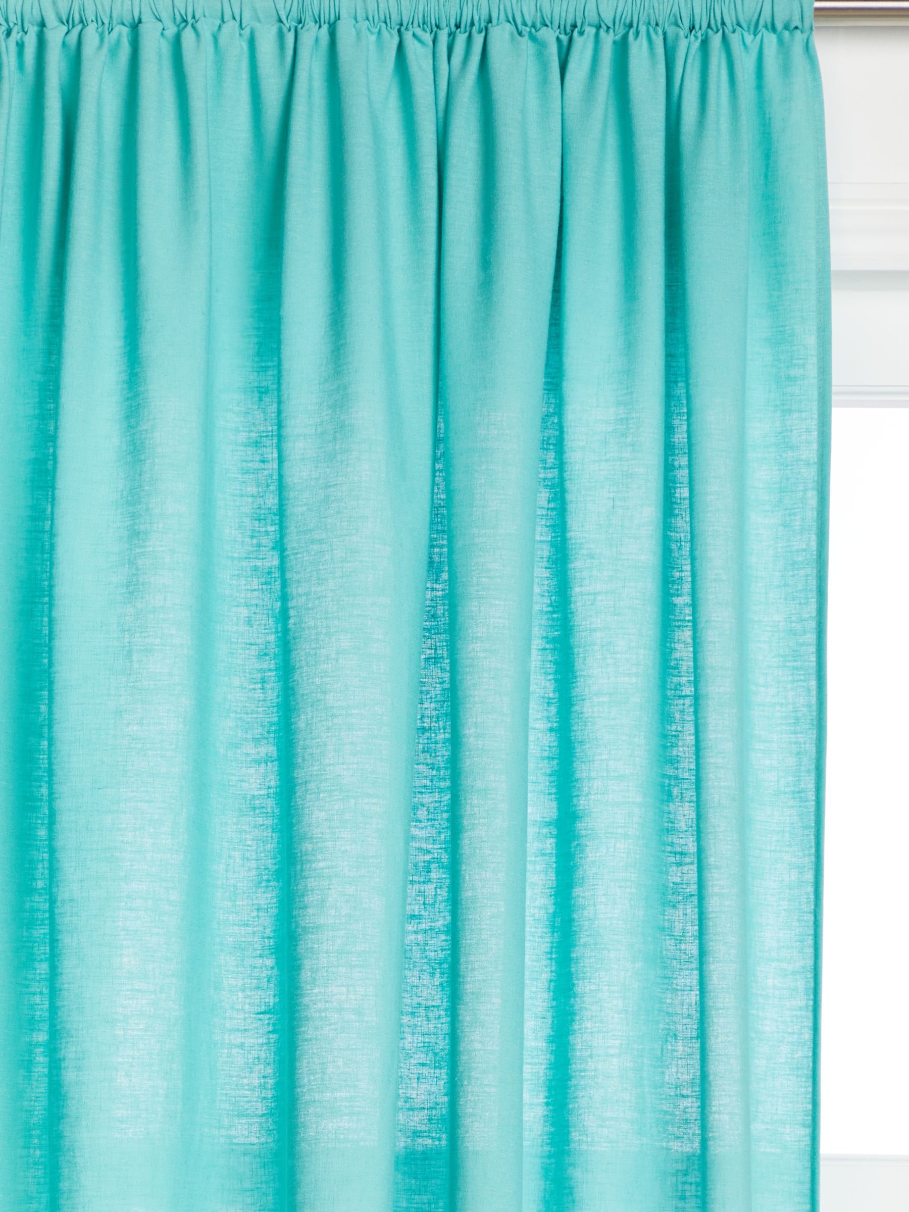 John Lewis & Partners Washed Linen Slot Top Voile Panel, Turquoise, W145 x Drop 230cm