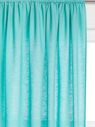 John Lewis & Partners Washed Linen Slot Top Voile Panel, Turquoise, W145 x Drop 230cm