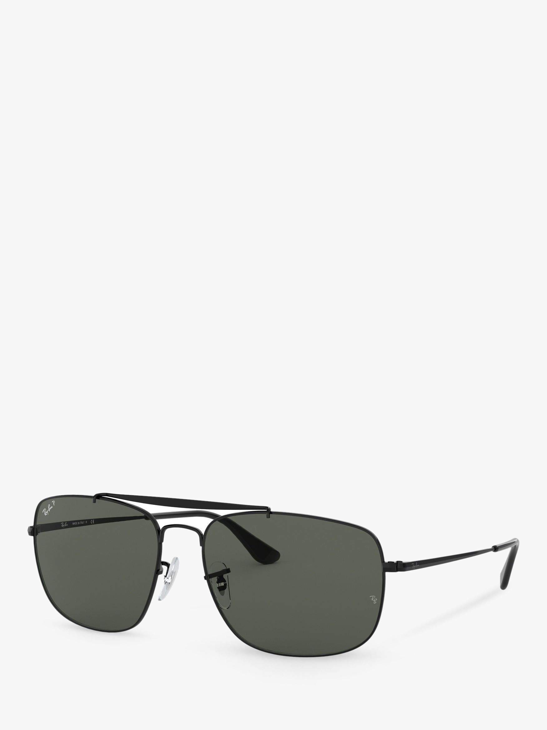 Ray-Ban RB3560 Men's The Colonel Polarised Square Sunglasses, Black/Green  at John Lewis & Partners