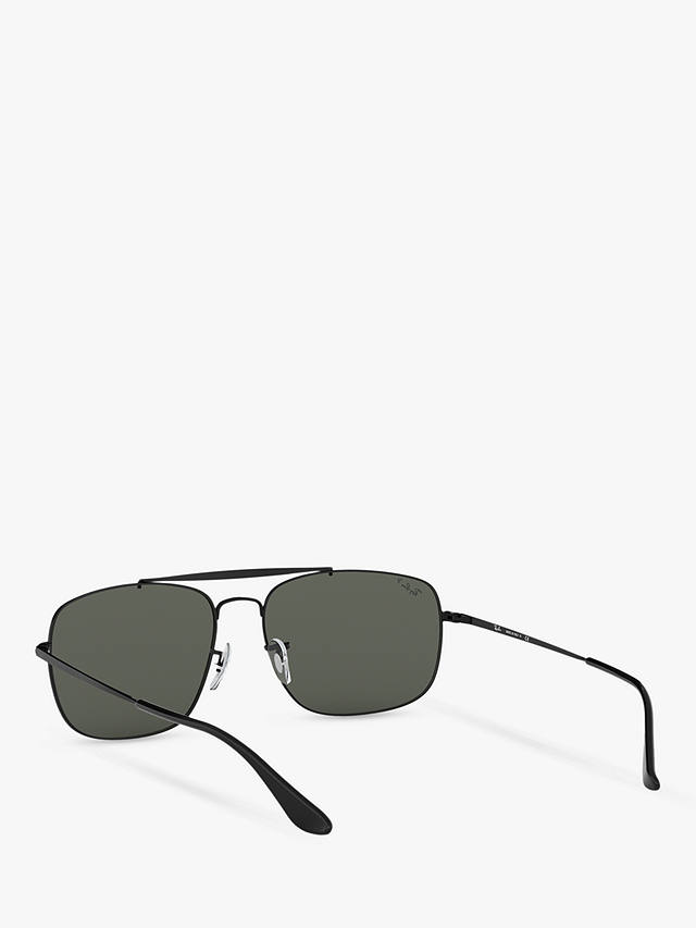 Ray-Ban RB3560 Men's The Colonel Polarised Square Sunglasses, Black/Green