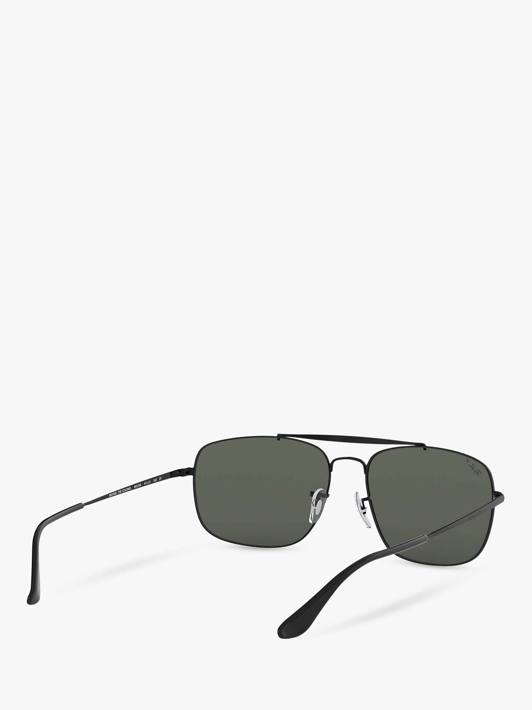 Buy Ray-Ban RB3560 Men's The Colonel Polarised Square Sunglasses, Black/Green Online at johnlewis.com