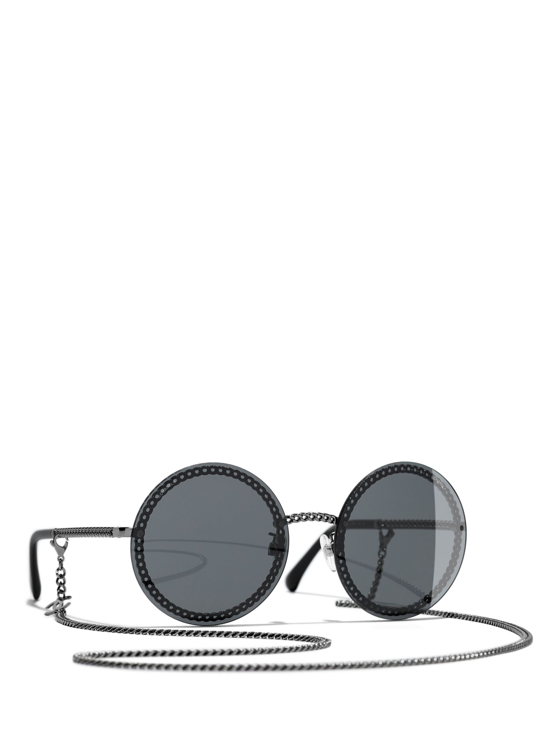 CHANEL Round Sunglasses CH4245 Gunmetal/Grey at John Lewis & Partners
