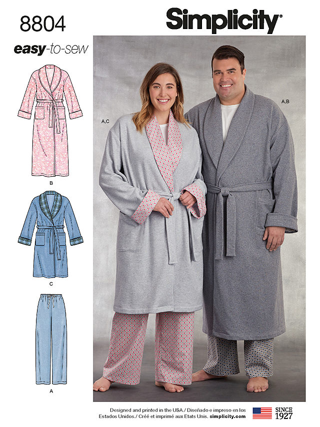 Simplicity Women's and Men's Robe Sewing Pattern, 8804, AA