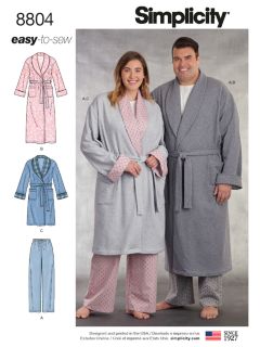 Simplicity Women's and Men's Robe Sewing Pattern, 8804, AA