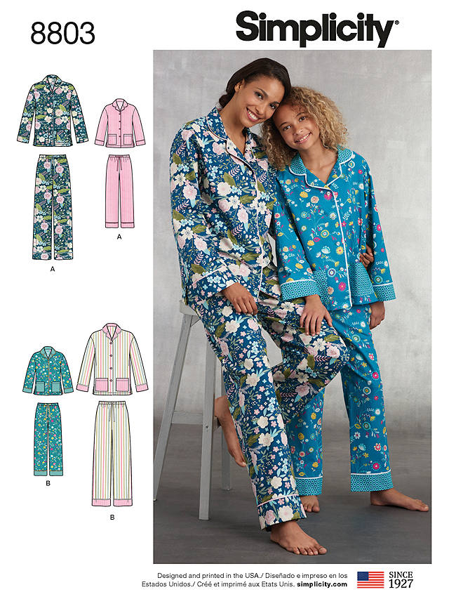 Simplicity Women's and Children's Pyjamas Sewing Pattern, 8803, A