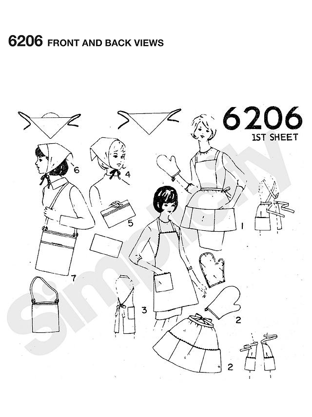 Simplicity Women's Vintage Apron and Oven Gloves Sewing Pattern, 6206