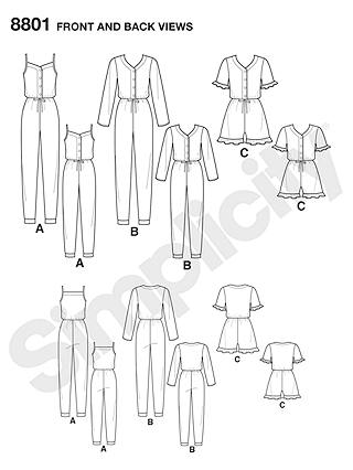 Simplicity Women's and Children's Onesie Sewing Pattern, 8801, A