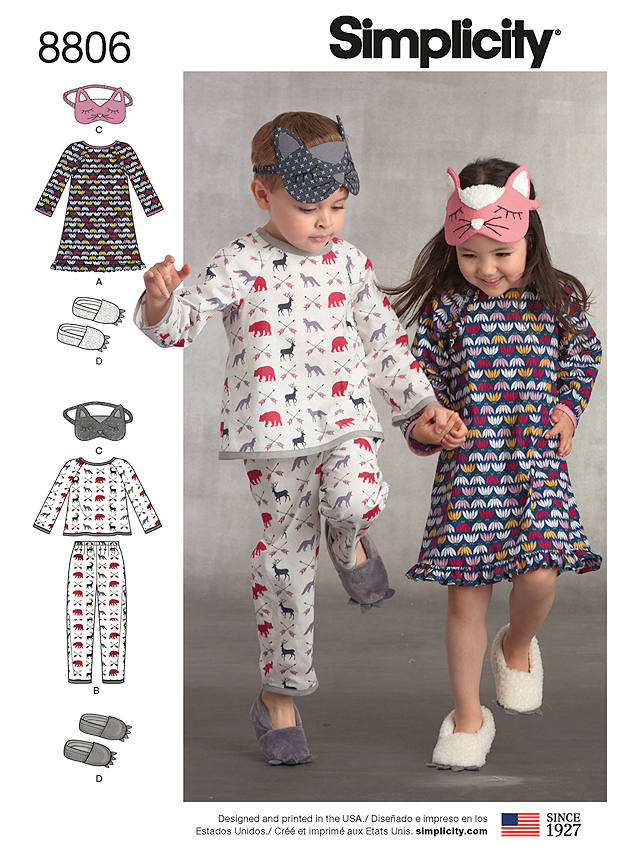 Simplicity Children's Pyjama Set Sewing Pattern, 8806, A