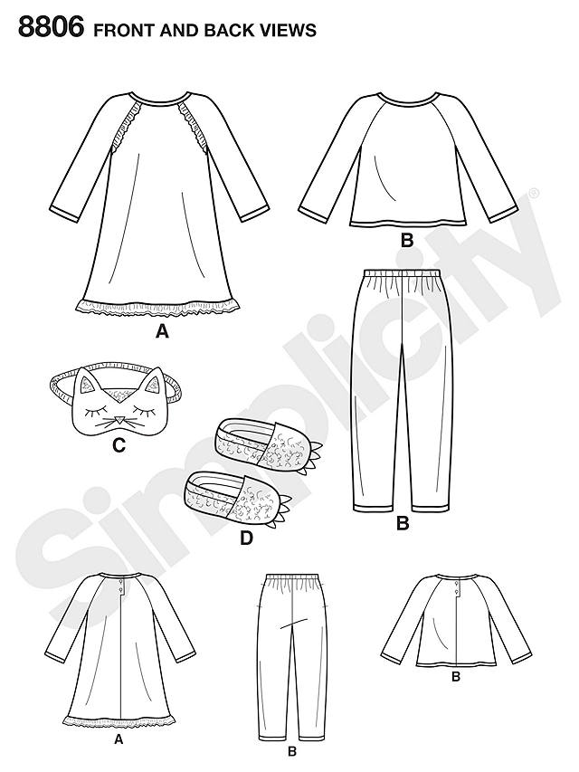 Simplicity Children's Pyjama Set Sewing Pattern, 8806, A
