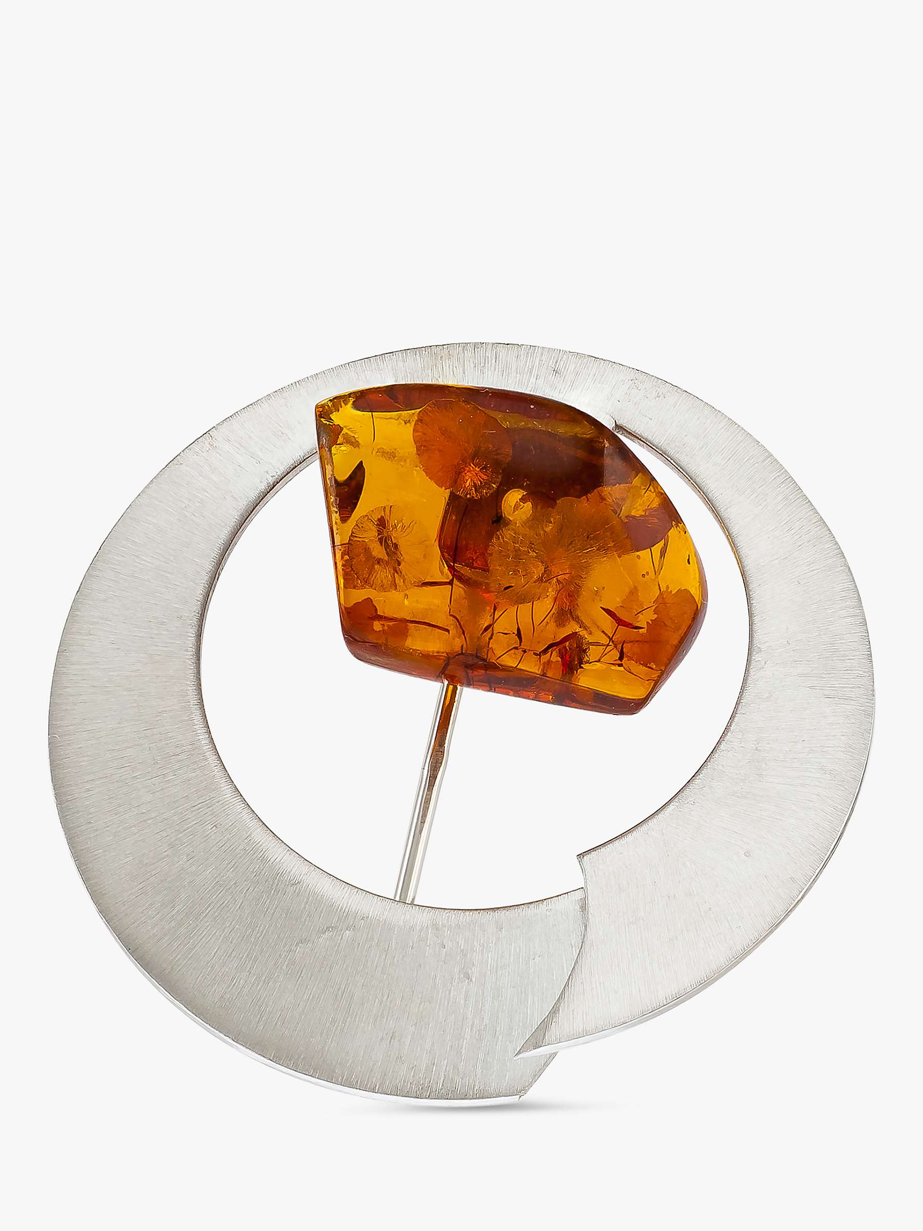Buy Be-Jewelled Brushed Baltic Amber Round Brooch, Silver/Cognac Online at johnlewis.com