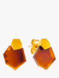 Be-Jewelled Hexagonal Baltic Amber Stud Earrings, Gold/Cognac