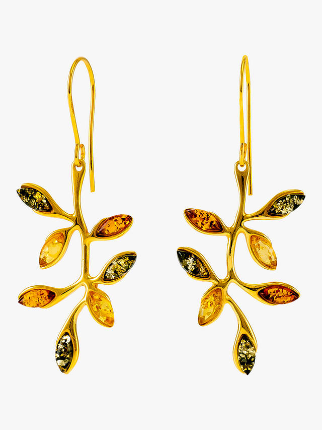 Be-Jewelled Baltic Amber Autumn Leaf Drop Earrings, Gold/Multi