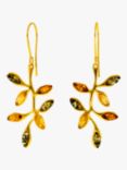 Be-Jewelled Baltic Amber Autumn Leaf Drop Earrings, Gold/Multi