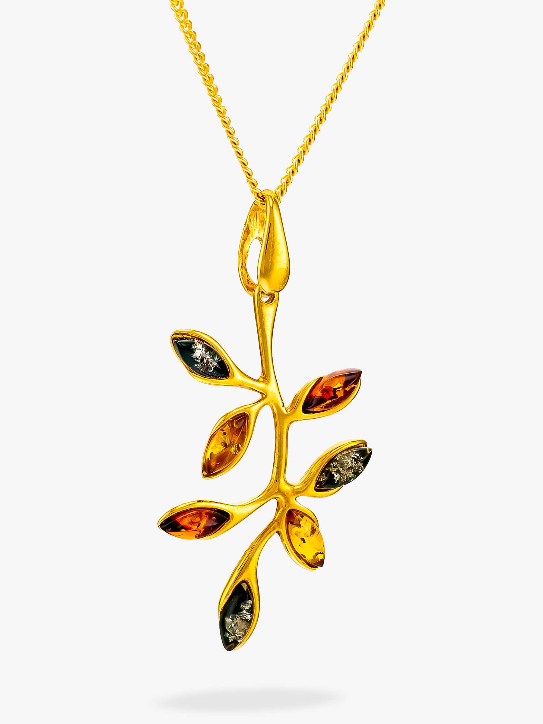 Buy Be-Jewelled Baltic Amber Autumn Leaf Pendant Necklace, Gold/Multi Online at johnlewis.com