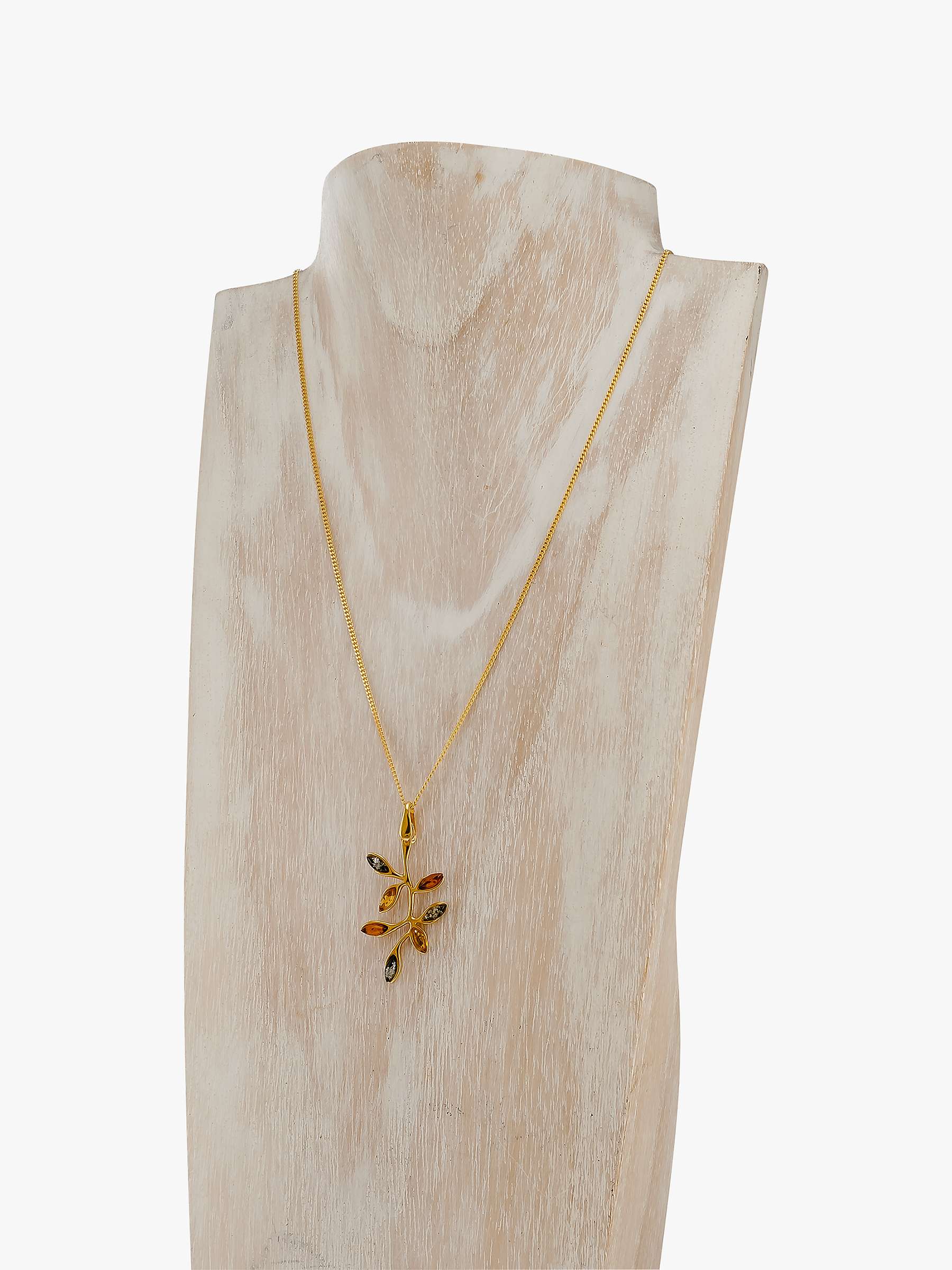 Buy Be-Jewelled Baltic Amber Autumn Leaf Pendant Necklace, Gold/Multi Online at johnlewis.com