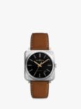 Bell & Ross BRS92-ST-G-HE/SCA Unisex Golden Heritage Automatic Date Leather Strap Watch, Tan/Black