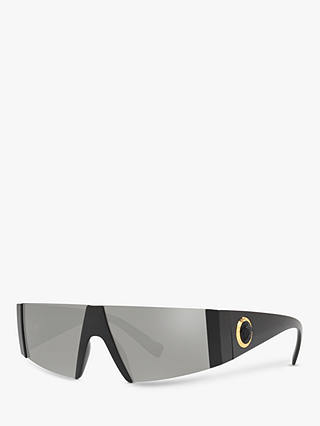 Versace VE4360 Men's Rectangular Sunglasses, Black/Silver Mirror