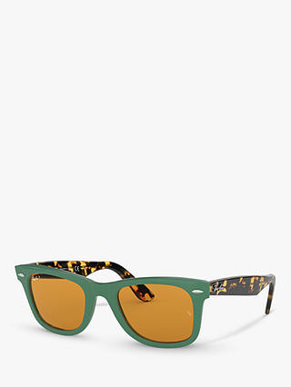 Ray-Ban RB2140 Women's Original Wayfarer Polarised Sunglasses, Green Multi/Yellow