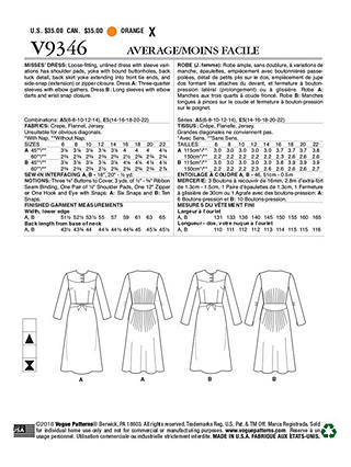 Vogue Women's Dress Sewing Pattern, 9346, A5